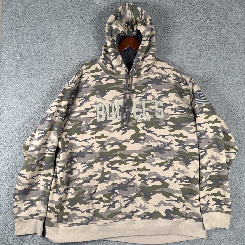 Buc-ees Hoodie Mens 2XL Tan Camo Classic Beaver Logo Official Merch
